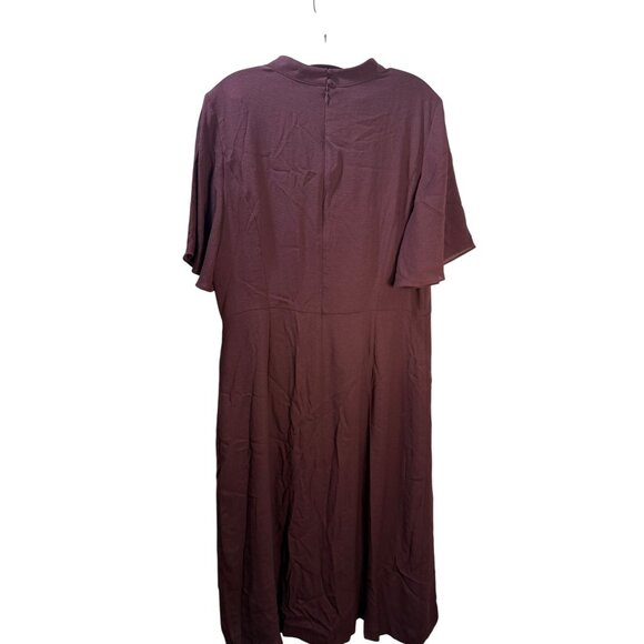 Ann Taylor Womens Midi Dress Size 14 Burgundy V-Neck Short Flutter Sleeves Back - Picture 8 of 12